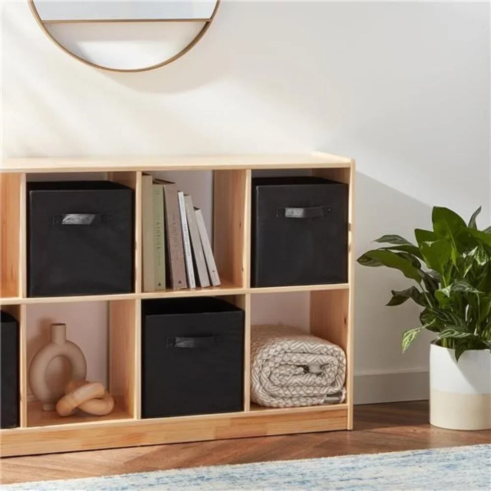 Storage Cube Bins Set of 6 Black Fabric 13x13 Foldable Organizer with Handles